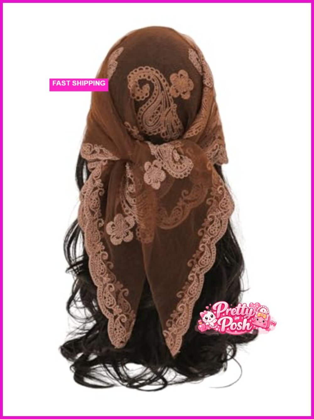 Sheer Lace Hair Scarf Flower Embroidery Bandana